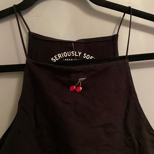 Soft stretchy cherry black halter top women girl emo goth crop top cute